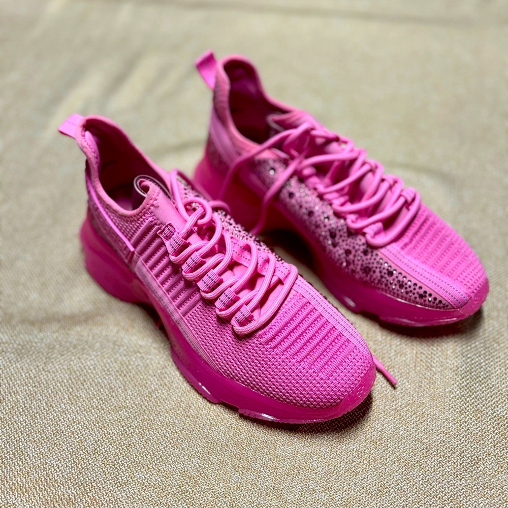 Steve Madden Maxima Sneaker Pink Multi Lace Up Boyfriend Rhinestone 10 Cot Candy